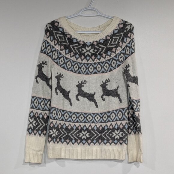 Garage Sweaters - *3/$10* Garage Fairisle Christmas Holiday Sweater Grey White Pink Blue Size XS